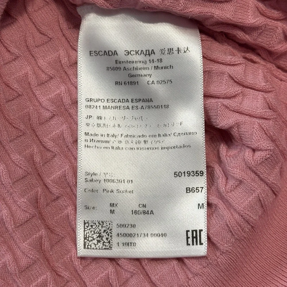 Escada‎ Women's Medium Short Sleeve Basket Weave Sweater Pink Sorbet Preppy